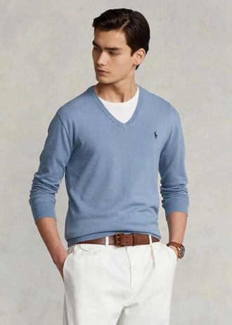 Suéteres Ralph Lauren de algodón texturizado de corte entallado para hombre en azul Suéteres Ralph Lauren de algodón texturizado de corte entallado para hombre en azul