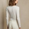 Suéteres Ralph Lauren de lana color crema con cuello en V y manga larga para mujer