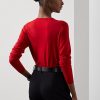 Suéteres Ralph Lauren de lana de manga larga y cuello en V para mujer en color rojo Suéteres Ralph Lauren de lana de manga larga y cuello en V para mujer en color rojo