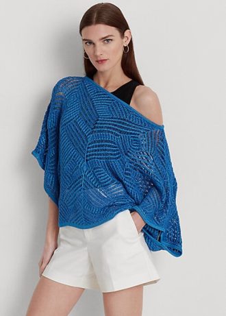 Suéteres Ralph Lauren de malla de algodón extragrande para mujer en azul Suéteres Ralph Lauren de malla de algodón extragrande para mujer en azul
