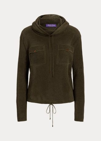 Suéteres Ralph Lauren de malla de seda y lino con cuello alzado para mujer en color oliva Suéteres Ralph Lauren de malla de seda y lino con cuello alzado para mujer en color oliva