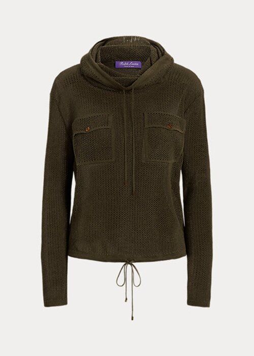 Suéteres Ralph Lauren de malla de seda y lino con cuello alzado para mujer en color oliva Suéteres Ralph Lauren de malla de seda y lino con cuello alzado para mujer en color oliva