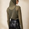 Suéteres Ralph Lauren de malla de seda y lino con cuello alzado para mujer en color oliva Suéteres Ralph Lauren de malla de seda y lino con cuello alzado para mujer en color oliva