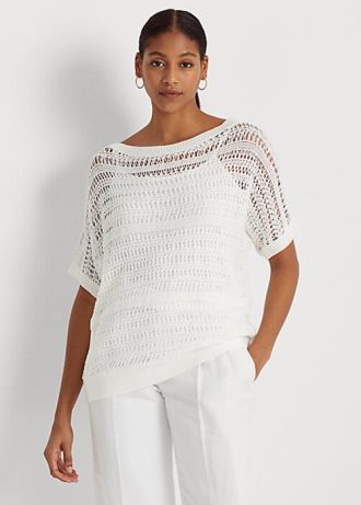 Suéteres Ralph Lauren de manga corta de algodón blanco para mujer Suéteres Ralph Lauren de manga corta de algodón blanco para mujer