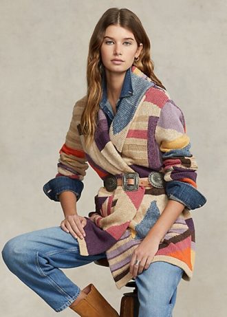 Suéteres Ralph Lauren de mezcla de lino con chal y motivo geométrico multicolor para mujer Suéteres Ralph Lauren de mezcla de lino con chal y motivo geométrico multicolor para mujer