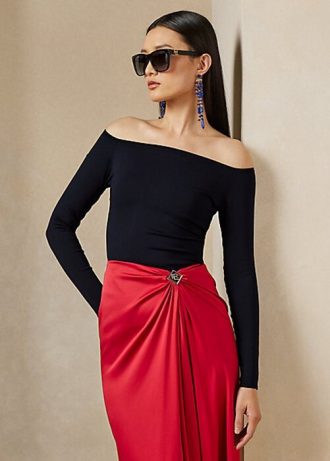 Suéteres Ralph Lauren de seda morera con hombros descubiertos para mujer en color azul marino Suéteres Ralph Lauren de seda morera con hombros descubiertos para mujer en color azul marino