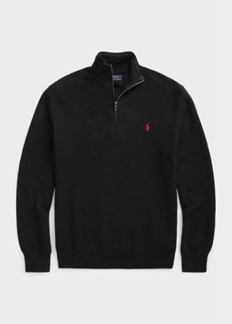 Suéteres Ralph Lauren negros de algodón con cremallera de un cuarto para hombre Suéteres Ralph Lauren negros de algodón con cremallera de un cuarto para hombre