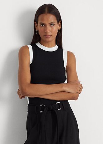 Suéteres sin mangas bicolor Ralph Lauren para mujer, en blanco y negro Suéteres sin mangas bicolor Ralph Lauren para mujer, en blanco y negro