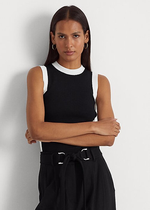 Suéteres sin mangas bicolor Ralph Lauren para mujer, en blanco y negro Suéteres sin mangas bicolor Ralph Lauren para mujer, en blanco y negro