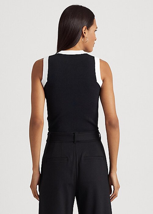 Suéteres sin mangas bicolor Ralph Lauren para mujer, en blanco y negro Suéteres sin mangas bicolor Ralph Lauren para mujer, en blanco y negro