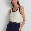Suéteres sin mangas Ralph Lauren de mezcla de algodón bicolor para mujer, color crema/azul marino Suéteres sin mangas Ralph Lauren de mezcla de algodón bicolor para mujer, color crema/azul marino