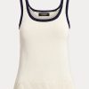 Suéteres sin mangas Ralph Lauren de mezcla de algodón bicolor para mujer, color crema/azul marino Suéteres sin mangas Ralph Lauren de mezcla de algodón bicolor para mujer, color crema/azul marino