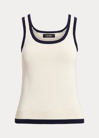 Suéteres sin mangas Ralph Lauren de mezcla de algodón bicolor para mujer, color crema/azul marino Suéteres sin mangas Ralph Lauren de mezcla de algodón bicolor para mujer, color crema/azul marino