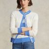 Suéteres tipo cárdigan de cachemira con escudo de Ralph Lauren para mujer en azul/crema Suéteres tipo cárdigan de cachemira con escudo de Ralph Lauren para mujer en azul/crema