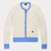 Suéteres tipo cárdigan de cachemira con escudo de Ralph Lauren para mujer en azul/crema Suéteres tipo cárdigan de cachemira con escudo de Ralph Lauren para mujer en azul/crema