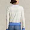 Suéteres tipo cárdigan de cachemira con escudo de Ralph Lauren para mujer en azul/crema Suéteres tipo cárdigan de cachemira con escudo de Ralph Lauren para mujer en azul/crema