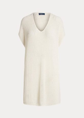 Suéteres tipo túnica de lana merino con puntada abierta de Ralph Lauren para mujer en color crema Suéteres tipo túnica de lana merino con puntada abierta de Ralph Lauren para mujer en color crema