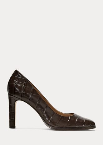 Tacones de piel con relieve Camila de Ralph Lauren para mujer en color chocolate