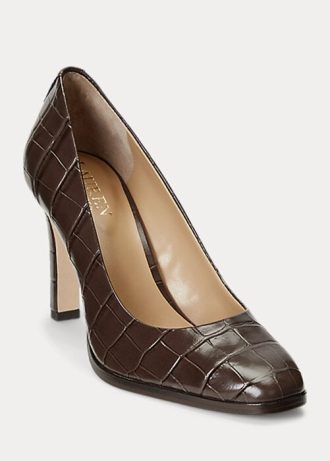 Tacones de piel con relieve Camila de Ralph Lauren para mujer en color chocolate