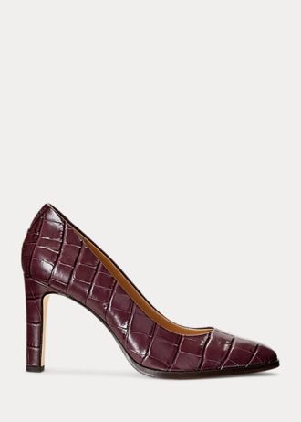Tacones de piel con relieve Ralph Lauren Camila para mujer en color rojo oscuro
