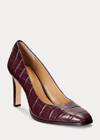 Tacones de piel con relieve Ralph Lauren Camila para mujer en color rojo oscuro