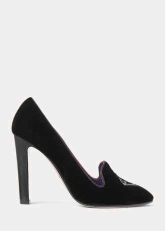 Tacones de terciopelo bordados Marion de Ralph Lauren para mujer en negro