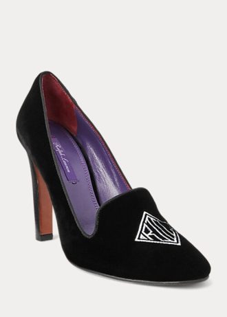 Tacones de terciopelo bordados Marion de Ralph Lauren para mujer en negro