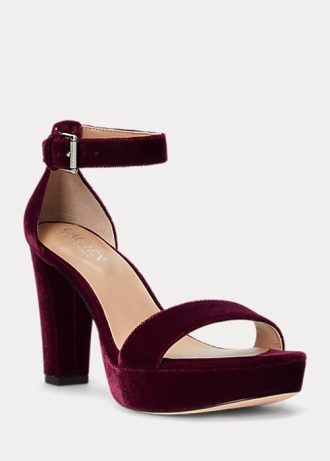 Tacones de terciopelo Ralph Lauren Sylvia para mujer en rojo oscuro
