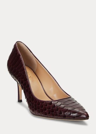 Tacones Ralph Lauren Lanette de piel de serpiente sintética para mujer en color chocolate
