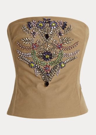 Top tipo bustier de algodón con adornos Cailin de Ralph Lauren para mujer, color verde