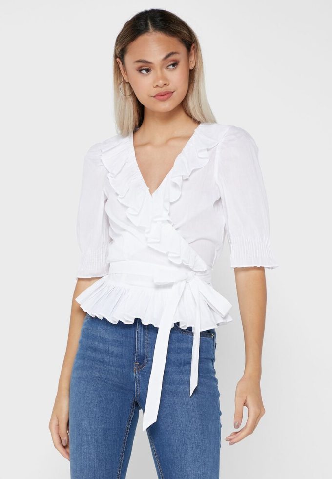 Tops blancos con detalle de volantes de Ralph Lauren para mujer Tops blancos con detalle de volantes de Ralph Lauren para mujer