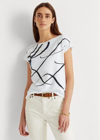 Tops blancos de mezcla de algodón con estampado del logotipo de Ralph Lauren para mujer