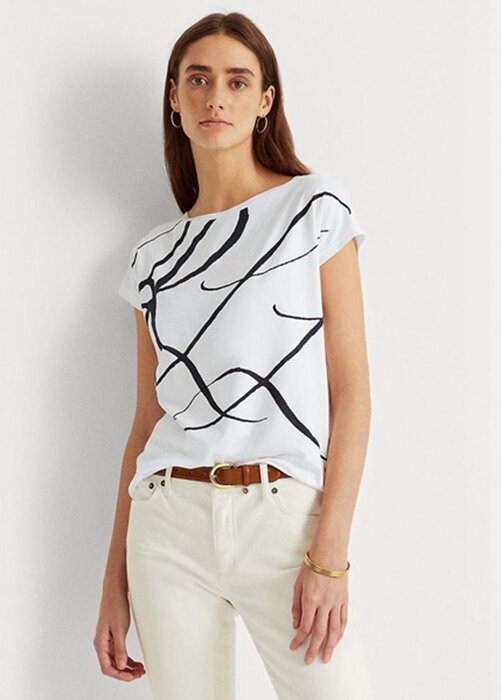 Tops blancos de mezcla de algodón con estampado del logotipo de Ralph Lauren para mujer Tops blancos de mezcla de algodón con estampado del logotipo de Ralph Lauren para mujer