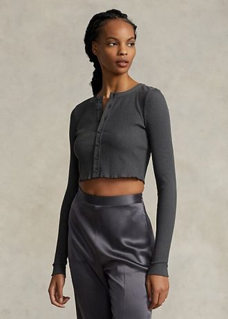 Tops cortos con botones delanteros acanalados Ralph Lauren para mujer en gris