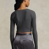 Tops cortos con botones delanteros acanalados Ralph Lauren para mujer en gris