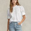 Tops de algodón con bordado de ojales de Ralph Lauren para mujer en blanco Tops de algodón con bordado de ojales de Ralph Lauren para mujer en blanco