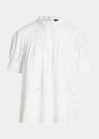 Tops de algodón con bordado de ojales de Ralph Lauren para mujer en blanco