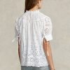 Tops de algodón con bordado de ojales de Ralph Lauren para mujer en blanco Tops de algodón con bordado de ojales de Ralph Lauren para mujer en blanco