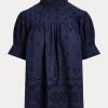 Tops de algodón con bordado de ojales de Ralph Lauren para mujer en color azul marino Tops de algodón con bordado de ojales de Ralph Lauren para mujer en color azul marino