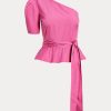 Tops de algodón con un solo hombro y cinturón de Ralph Lauren para mujer en color fucsia Tops de algodón con un solo hombro y cinturón de Ralph Lauren para mujer en color fucsia