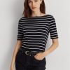 Tops de cuello barco a rayas Ralph Lauren para mujer en azul marino Tops de cuello barco a rayas Ralph Lauren para mujer en azul marino