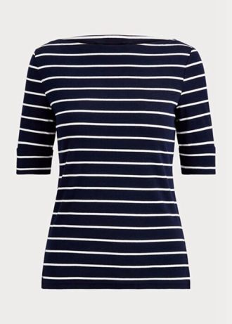 Tops de cuello barco a rayas Ralph Lauren para mujer en azul marino
