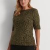 Tops de cuello barco de algodón con estampado de ocelote de Ralph Lauren para mujer en color oliva Tops de cuello barco de algodón con estampado de ocelote de Ralph Lauren para mujer en color oliva