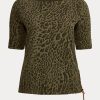 Tops de cuello barco de algodón con estampado de ocelote de Ralph Lauren para mujer en color oliva Tops de cuello barco de algodón con estampado de ocelote de Ralph Lauren para mujer en color oliva