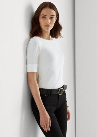 Tops de cuello barco de algodón Ralph Lauren para mujer en blanco