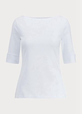 Tops de cuello barco de algodón Ralph Lauren para mujer en blanco