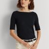 Tops de cuello barco de algodón Ralph Lauren para mujer en color azul marino Tops de cuello barco de algodón Ralph Lauren para mujer en color azul marino