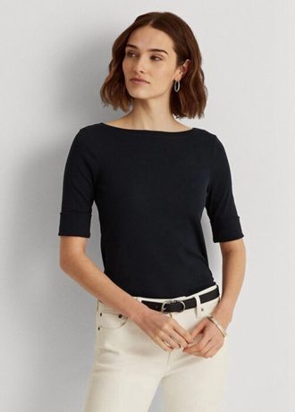 Tops de cuello barco de algodón Ralph Lauren para mujer en color azul marino