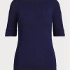 Tops de cuello barco de algodón Ralph Lauren para mujer en color azul marino Tops de cuello barco de algodón Ralph Lauren para mujer en color azul marino