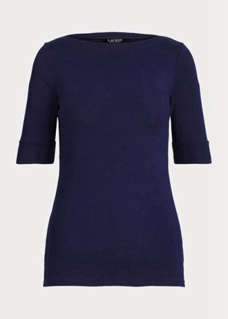 Tops de cuello barco de algodón Ralph Lauren para mujer en color azul marino